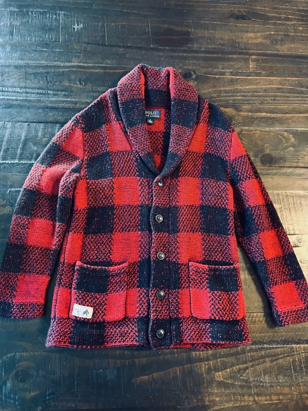 Polo by Ralph Lauren Kids Red & Black Buffalo Plaid Shawl Collar Cardigan Size 6